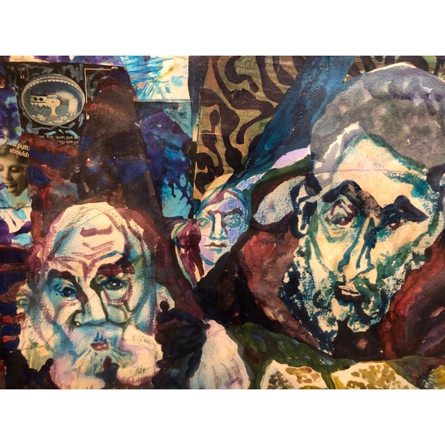 Paul Shimon, Assemblage Collage Painting Outsider Art Rabbis Studying, Jerusalem For Sale In Miami - Image 6 of 7
