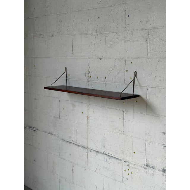 Rosewood Wall Shelf With Brass Brackets Danish Mid-Century Modern 1960s For Sale - Image 9 of 10
