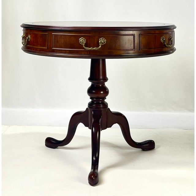 Late 20th Century Century Furniture Traditional Burl Wood and Mahogany Pedestal Drum Table For Sale - Image 9 of 15