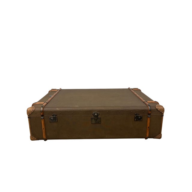 Vintage Campaign-Style Steamer Trunk Coffee Table With 2 Drawers For Sale - Image 4 of 11