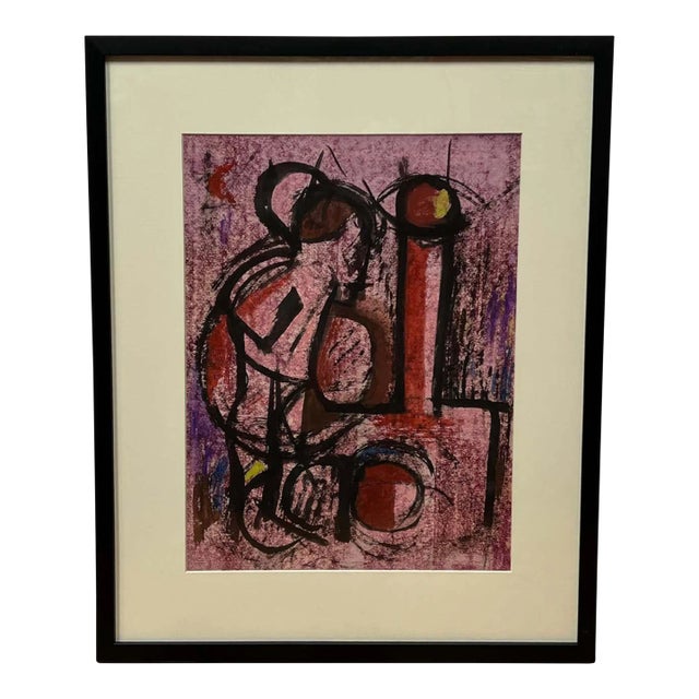 Pink Semi-Abstract Watercolour Still-Life by French Painter France Cami For Sale