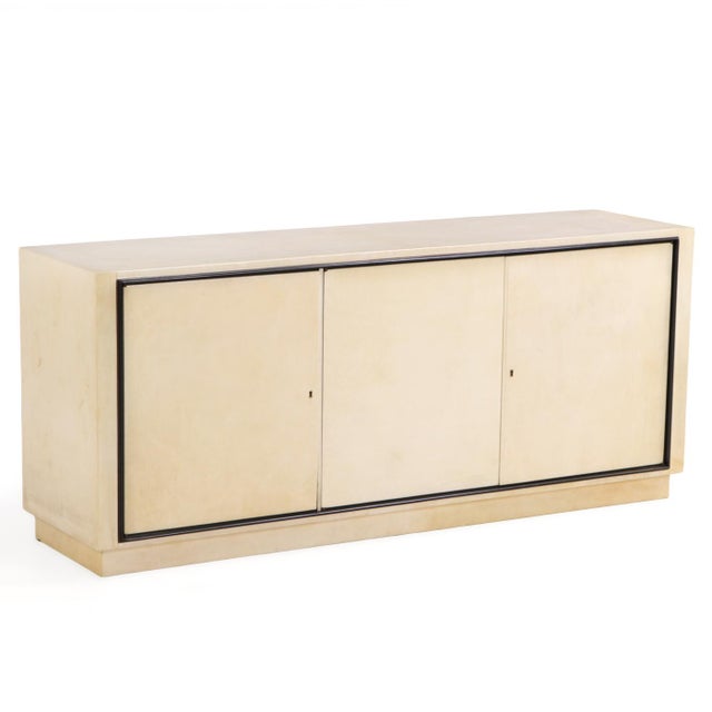 Art Deco Parchment Covered Sideboard With Ebonized Trim, C. 1960 For Sale - Image 3 of 8