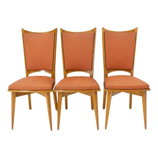 Mid-Century Dining Chairs in Beech and Red Moleskine, France, 1950s, Set of 6 For Sale