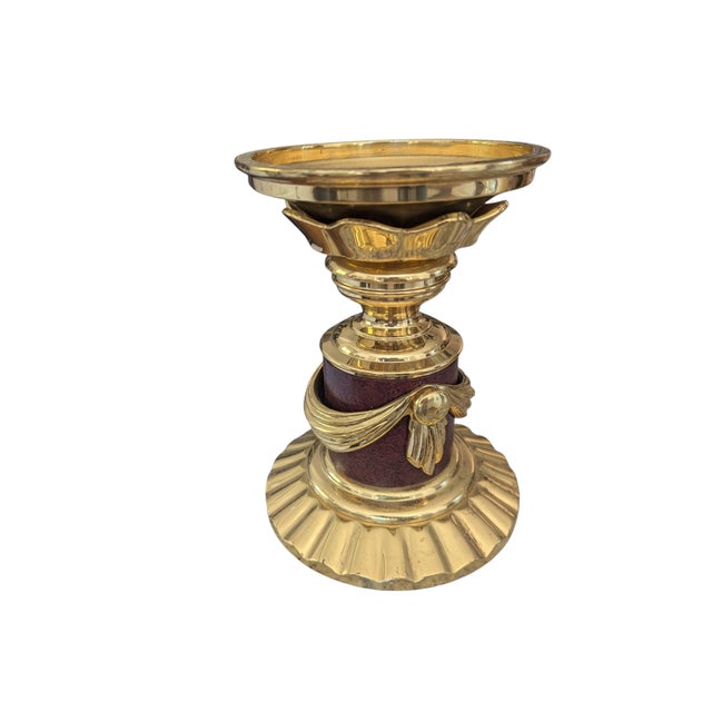 Gothic Vintage Solid Brass Swag Tassel Altar Pillar Candle Holder For Sale - Image 3 of 12