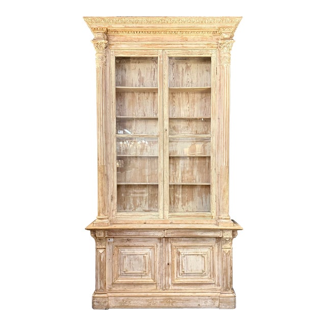 Monumental 19th C. French Renaissance Scrapped Pine Bibliotheque From a Chateau in Avignon For Sale