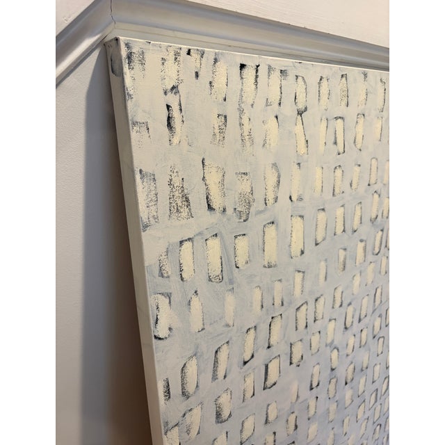 Acrylic and oil stick on canvas, 48 x 48 x .15. Edges painted the same creamy white as the background, back wired, ready...