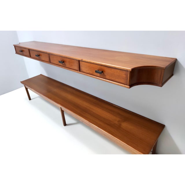 Vintage Entryway Set of Wall Mirror, Walnut Console and Bench, Italy, 1959, Set of 3 For Sale - Image 10 of 18