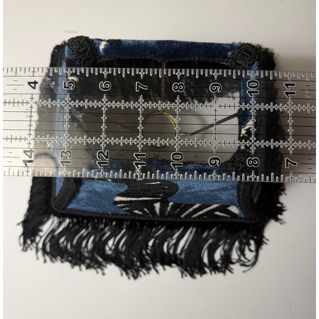 Regal Sapphire Blue Zebra Velvet Lamp Shade With Black Trim & Rayon Fringe For Sale - Image 4 of 7