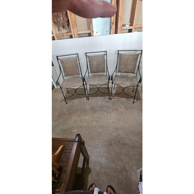 Solid Wrought Iron and Raffia/Rattan Uniquely Treated Armchairs - Set of 3 For Sale - Image 13 of 13