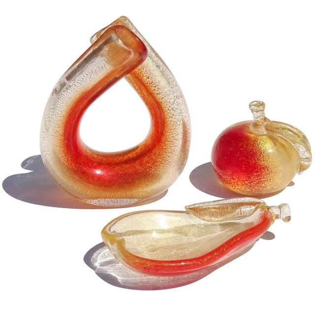 Seguso Murano Vintage Red Orange Gold Flecks Italian Art Glass Double Mouth Tube Flower Vase For Sale - Image 12 of 13