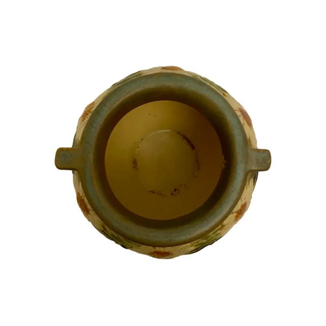 1920s Antique Roseville Dahlrose Bowl Brown Green Yellow in Color 1920’s For Sale - Image 5 of 8