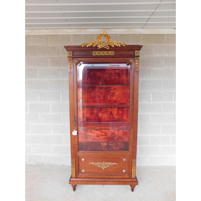Wood Antique Oak French Louis XVI Style Gilt Bronze Mounted Vitrine Display Cabinet For Sale - Image 7 of 18