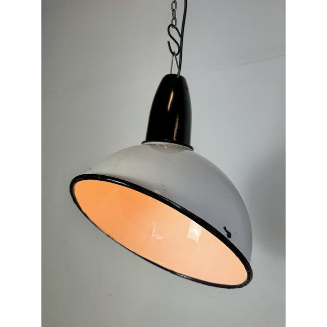Industrial Soviet White Enamel Pendant Lamp, 1960s For Sale - Image 15 of 18