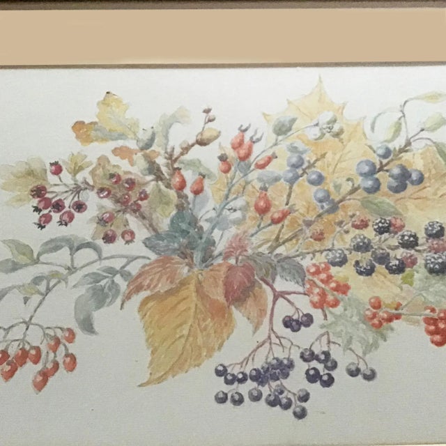 Vintage Winter Berries in a Cotswolds Garden Framed Watercolor Painting For Sale - Image 4 of 9