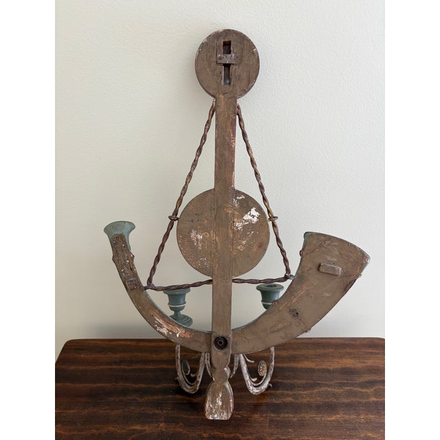 Large Italian Neoclassical Green and Gold Gilt Wall Candle Sconces, Pair For Sale - Image 16 of 16