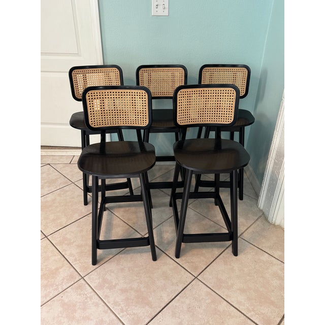 Black Cane Domino Counter Stool by Podium - Set of 5 For Sale - Image 8 of 18