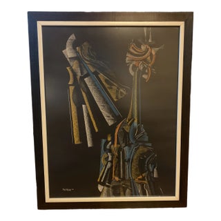 1960s Cubist Style Still Life Drawing of Instruments by Paul Nabb, Framed For Sale