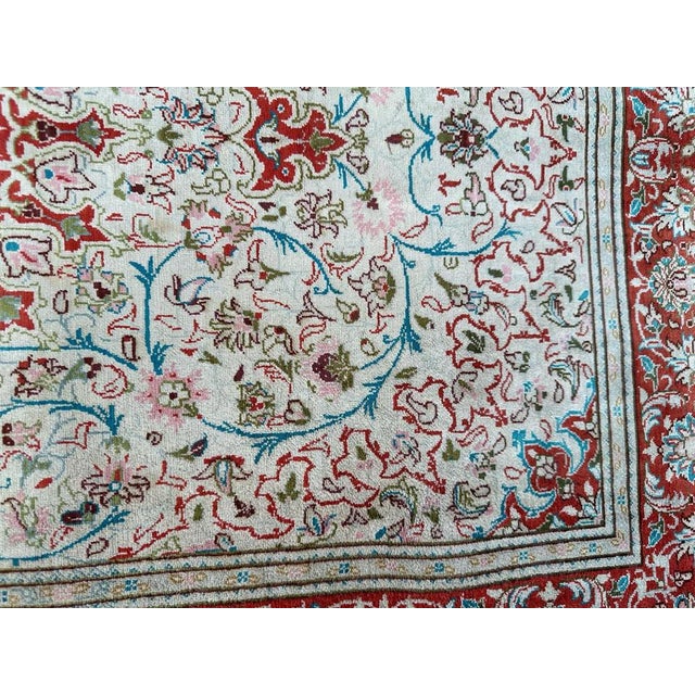 Small Vintage Silk Qom Rug, 2000s For Sale - Image 4 of 17