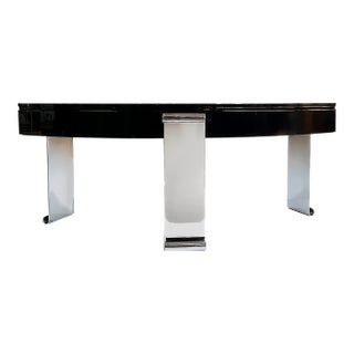 1980s Art Deco Style Lacquer, Stainless Steel Desk, Eugene Printz Style For Sale