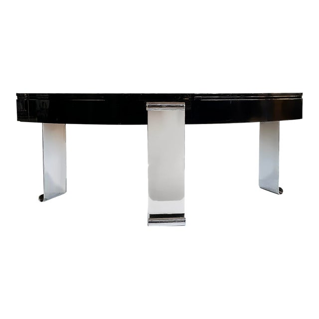 1980s Art Deco Style Lacquer, Stainless Steel Desk, Eugene Printz Style For Sale
