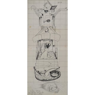 Jean-Claude Silbermann, Sneaky Signs, Chez Dieu, Original Signed Drawing For Sale