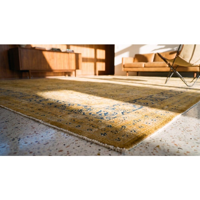 1920s Yellow Canary Floral Antique Persian Tabriz Rug 13'6" X 24'8" Knotted Pile Wool Carpet For Sale In New York - Image 6 of 7