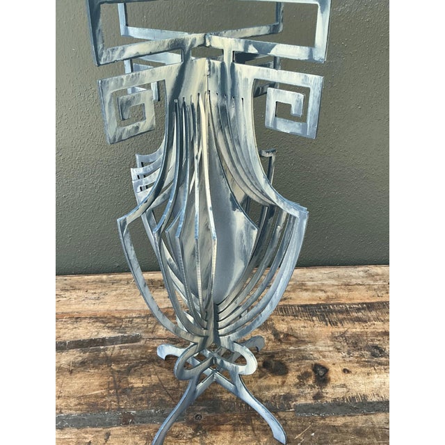 Metal Vintage Greek Key Motif Metal and Glass Drinks Table For Sale - Image 7 of 12