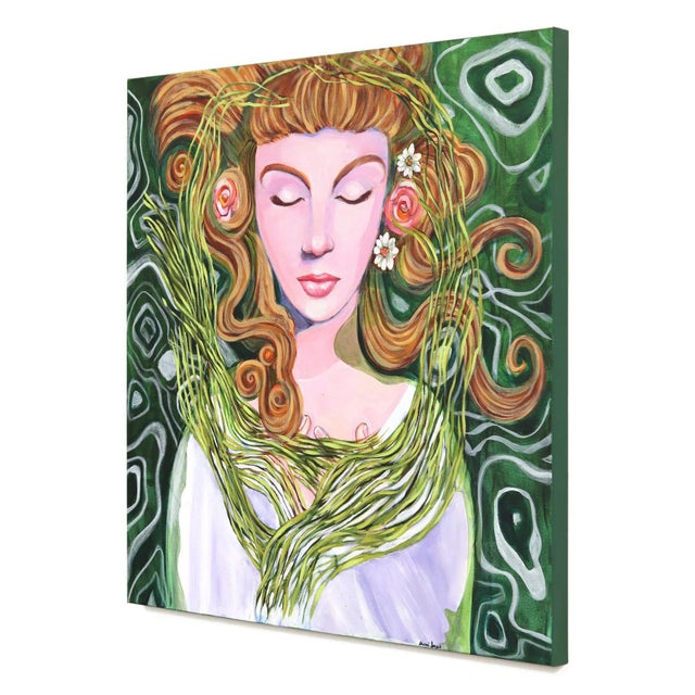 Textile Ophelia - Earthy Floral Feminine Figurative Portrait Painting on Canvas Original Artwork by Naomi Jones For Sale - Image 7 of 9
