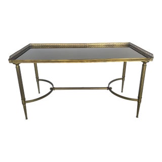 Black Glass & Gallery Cocktail Table Attributed to Maison Jansen, 1940 For Sale