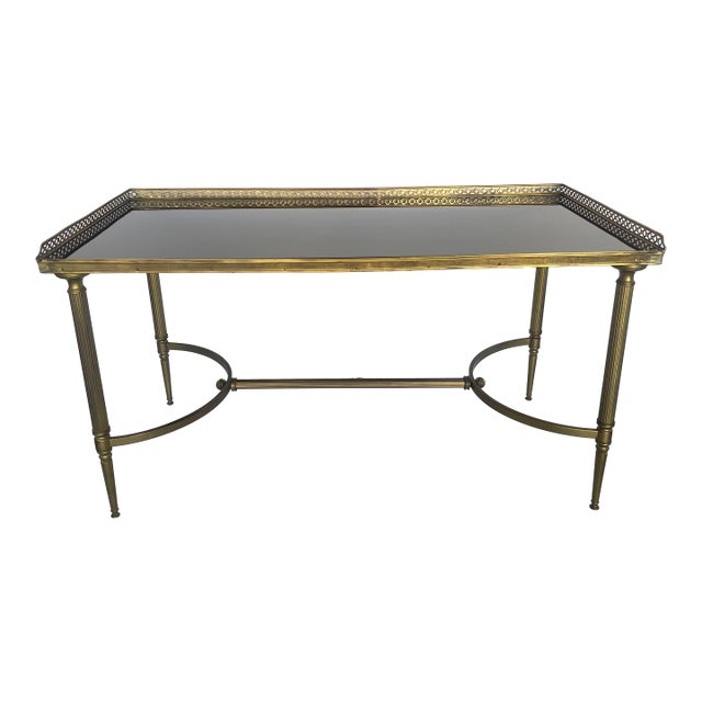 Black Glass & Gallery Cocktail Table Attributed to Maison Jansen, 1940 For Sale