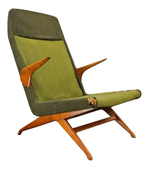 Danish Modern Highback Lounge Chair in Green Wool