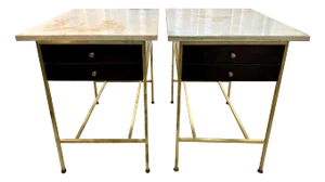 Paul McCobb Side Tables #8712 with Original Marble Tops, PAIR