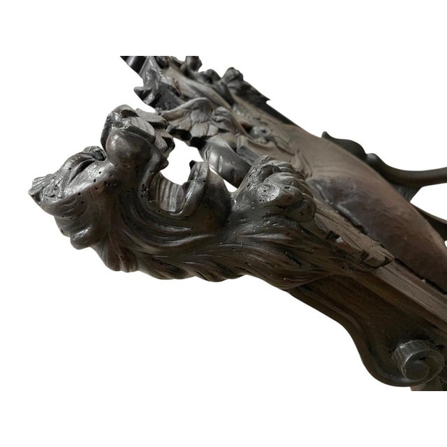 Antique Gothic Revival Carved Wood Rocking Chair Griffin Lion Figural Rocker 54" For Sale - Image 11 of 17