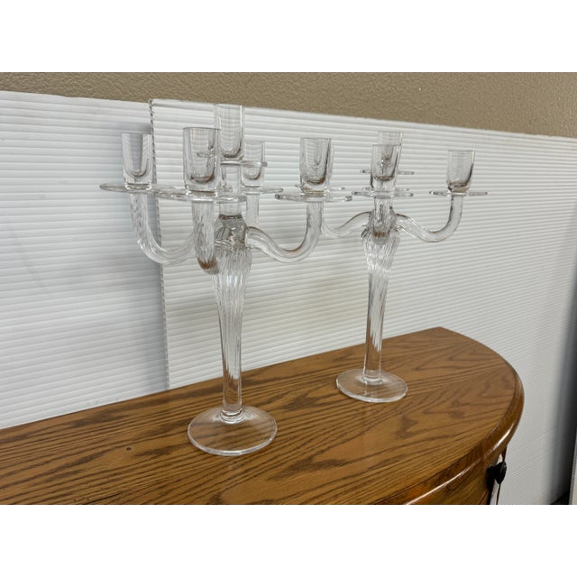 Traditional Crystal Taper Candelabras, Pair For Sale - Image 3 of 12
