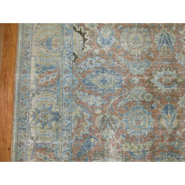Early 20th Century Soft Blue and Terracotta Antique Persian Tabriz Rug , Early 20th century For Sale - Image 5 of 6