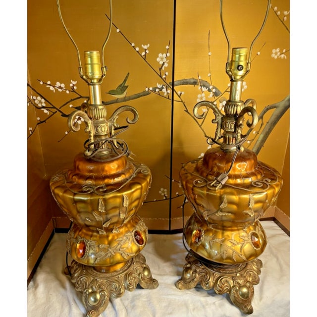Mid 20th Century A Pair of Vintage Capri Lamps With Original Shades For Sale - Image 5 of 8