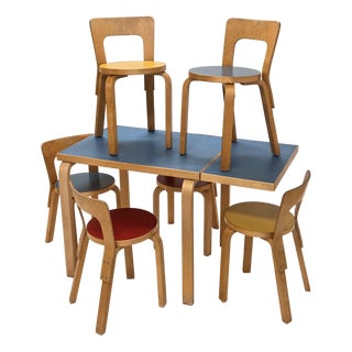 Dl82 Folding Table and 65 Chairs by Alvar Aalto for Artek 1960s, Set of 7 For Sale