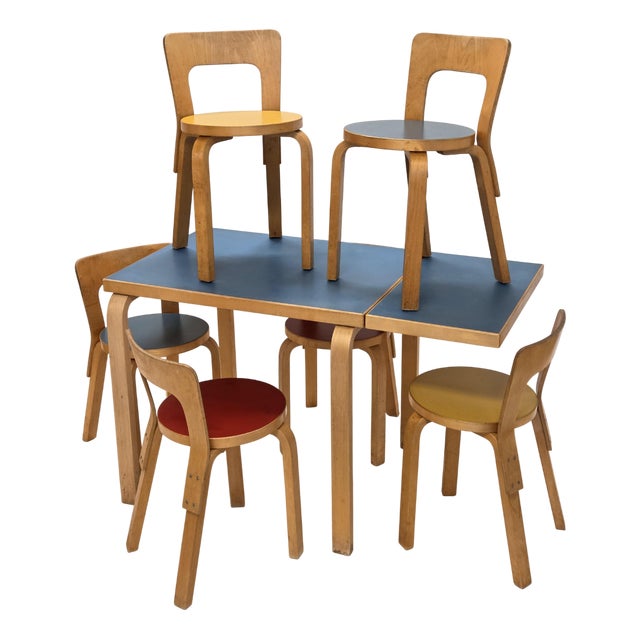 Dl82 Folding Table and 65 Chairs by Alvar Aalto for Artek 1960s, Set of 7 For Sale