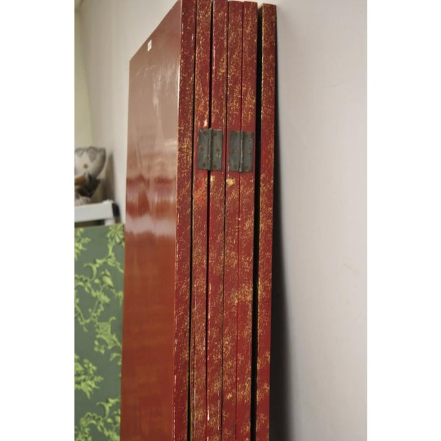 Large Vintage Chinoiserie Chinese 6-Panel Figural Red Folding Screen Room Divider For Sale - Image 10 of 12