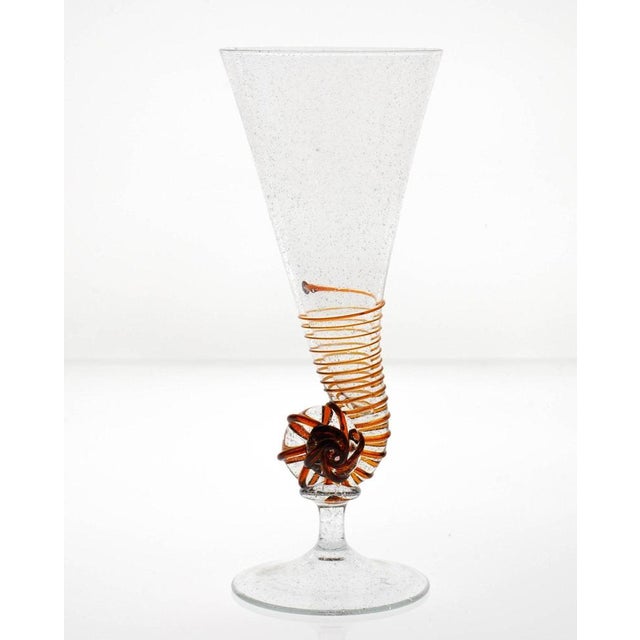 Glass Amber Murano Glass and Pulegoso Nautilus Flutes from Cenedese, 1950s, Set of 6 For Sale - Image 7 of 18