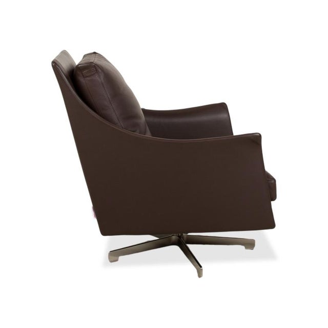 Flexform Boss Leather Armchair Brown Swivel Chair Manual Function For Sale - Image 10 of 13