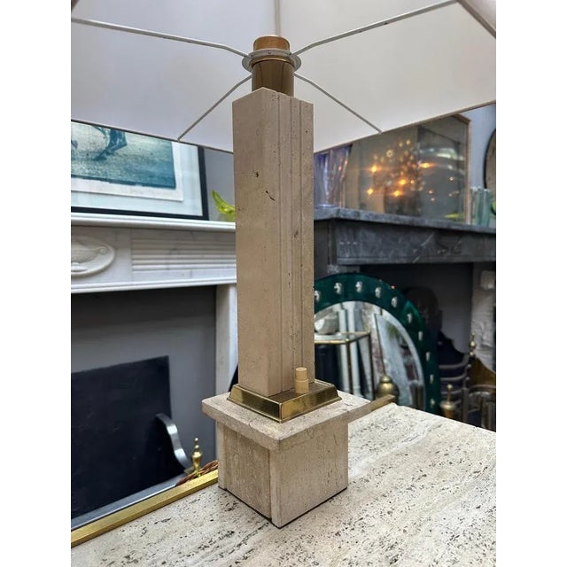 Metal Italian Travertine and Brass Table Lamps, 1970s, Set of 2 For Sale - Image 7 of 11
