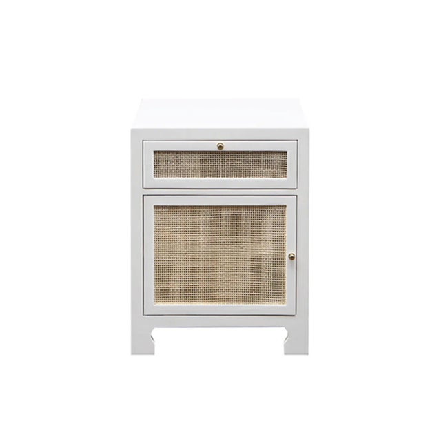 2020s Matthew Izzo Home - Ruth Matte White Lacquer Chow Leg One Drawer Side Table With One Caned Door For Sale - Image 5 of 5