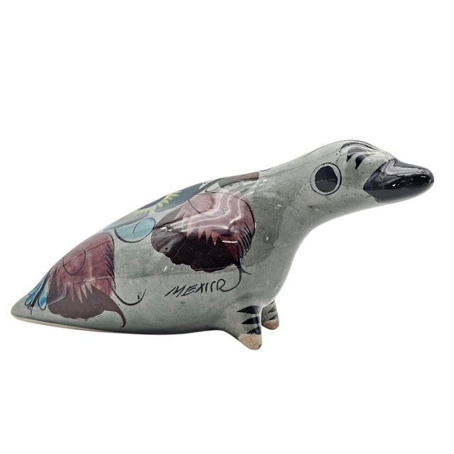 Vintage Tonalá Hand-Painted Pottery Duck Figurine – Talavera Style Folk Art, 8-Inch For Sale - Image 4 of 16