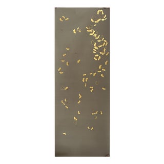 Grey & Gold Hand-Painted Ginkgo Leaf Mural | Luxury Silk Wall Decor For Sale