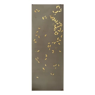 Hand-Painted Taupe Brown Ginkgo Leaf Chinoiserie Mural Panel | Luxury Botanical Wall Art For Sale