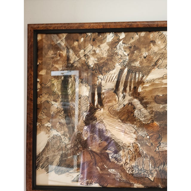 William Lyberis Signed Mid-Century Sepia Watercolor Landscape Painting For Sale - Image 15 of 17