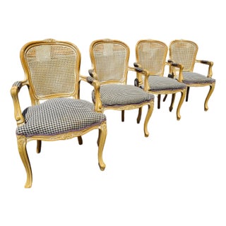 Mid 20th Century French Provincial Louis XV Style Cane Backed Fauteuils Arm Chairs For Sale