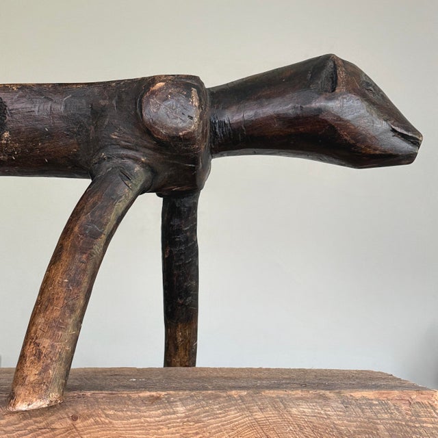 1930s Antique Folk Art Hand Carved Zoomorphic Naive Footstool For Sale - Image 5 of 11