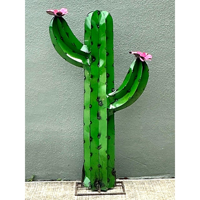 Vintage Torched Metal Cut Cactus For Sale - Image 4 of 12